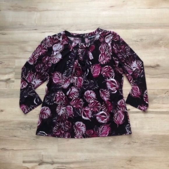 Karl Lagerfeld Black and Pink Tie Front 3/4 Sleeve Blouse - Picture 2 of 7